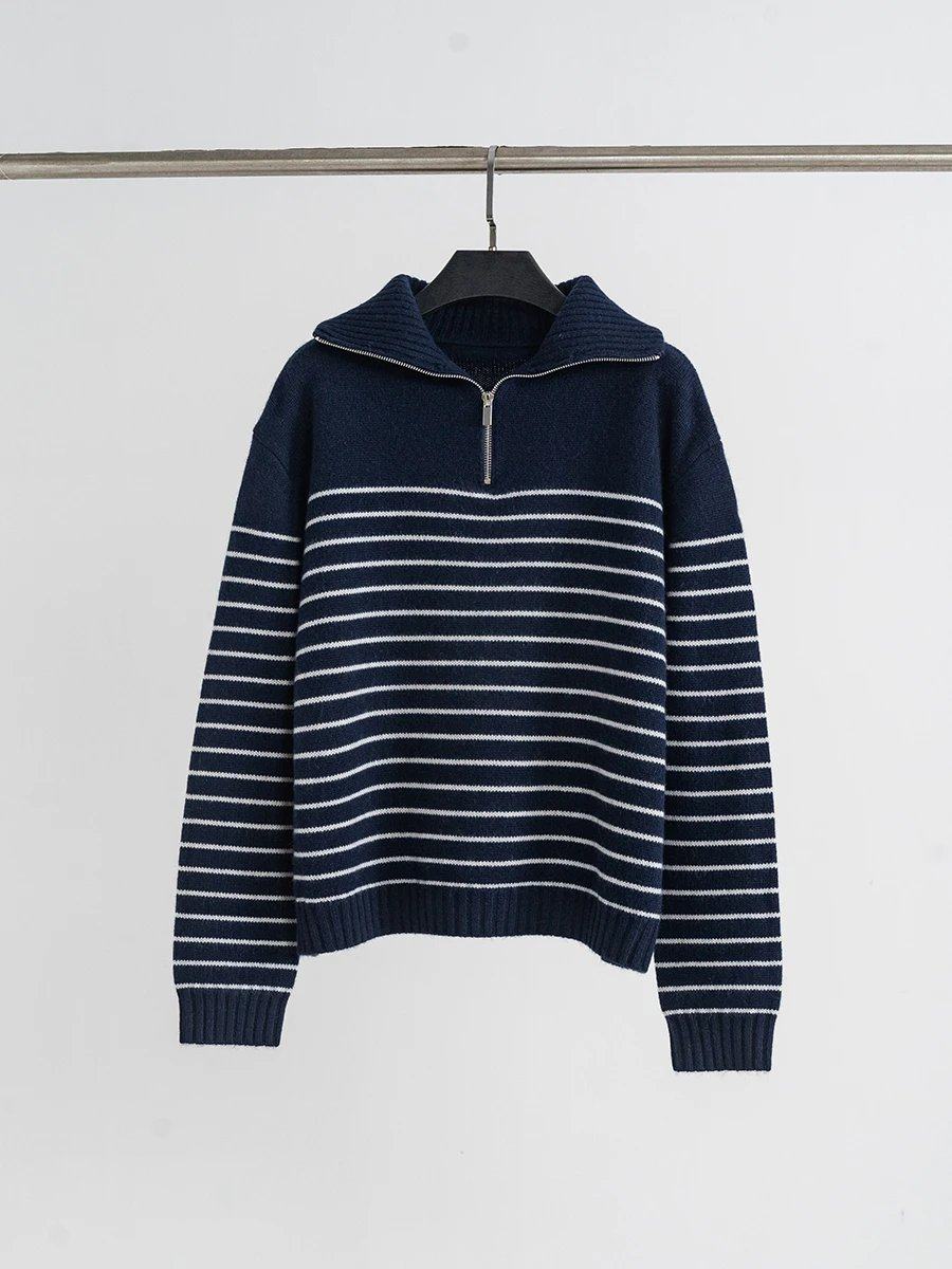 巨厚羊绒M家纯羊绒 撞色条纹 半开胸拉链高领显白套头毛衣,女装/女士精品,毛针织衫,淘宝优惠券,粉丝福利购,淘宝优惠卷