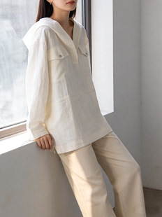 LP意奢客供 外套 法国雨露亚麻廓形宽松大V领显瘦连帽高级感长袖