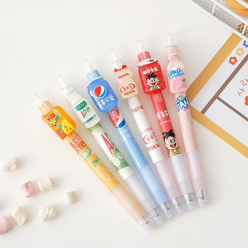 饮料贩卖机可擦笔蓝色按动中性笔高颜值小零食速干摩易擦黑笔st笔