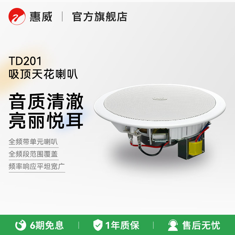 HiVi惠威TD201/TD202吸顶喇叭定压天花背景音乐音响套装吊顶音箱6