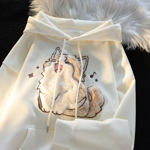 加绒长袖 女童秋冬卫衣2025新款 秋装 休闲中大童连帽衫 刺绣上衣 韩版