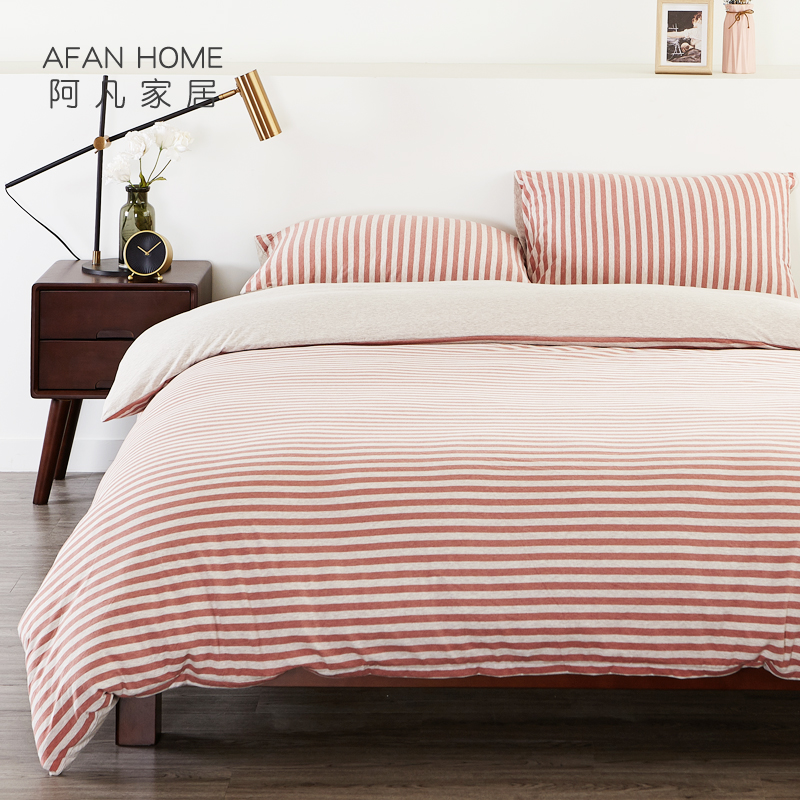 裸睡简约风条纹针织棉四件套