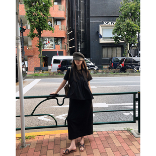 LANGBOOM 与夏逐舞 日系高美商气质通勤假两件黑色连衣裙长裙