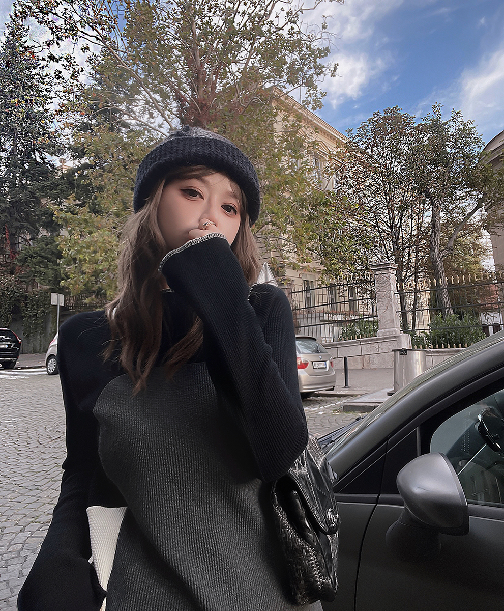 拼布波纹好版型显瘦上衣