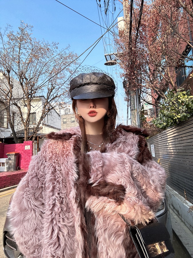 粉棕皮草高级减龄款外套