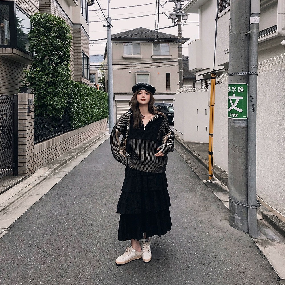 设计感层次时髦条纹毛衣上衣