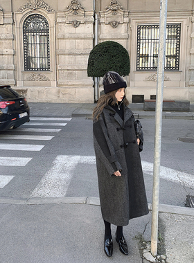 LANGBOOM  緩墨流線 年度定制级bi入 渐变纹灰色带帽羊毛长款大衣