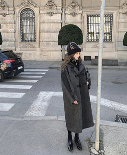 渐变纹灰色带帽羊毛长款 年度定制级bi入 大衣 緩墨流線 LANGBOOM