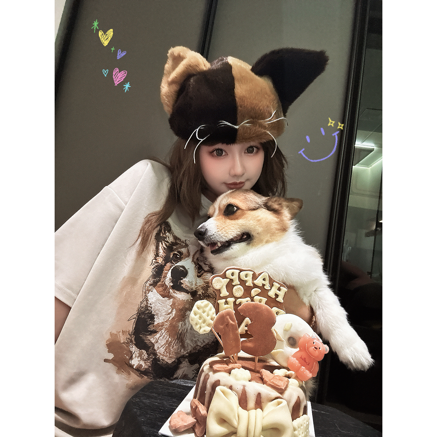 LANGBOOM  世界上不能没有小狗  永痕的爱 爱犬柯基短袖T恤