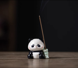 创意小熊猫陶瓷沉香线香香插香简约中式茶宠多色可选摆件