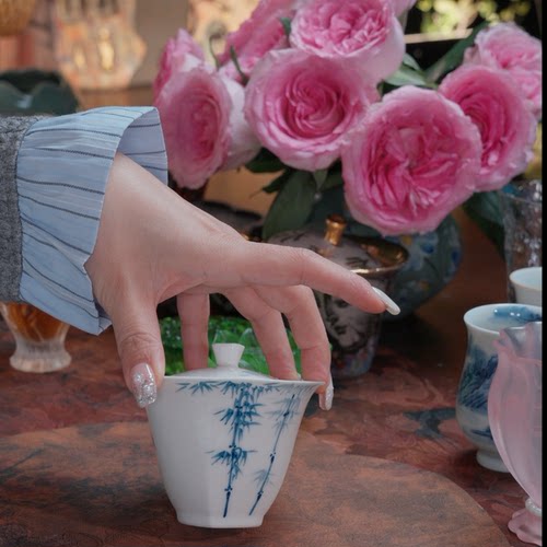 青花墨竹有方盖碗110cc