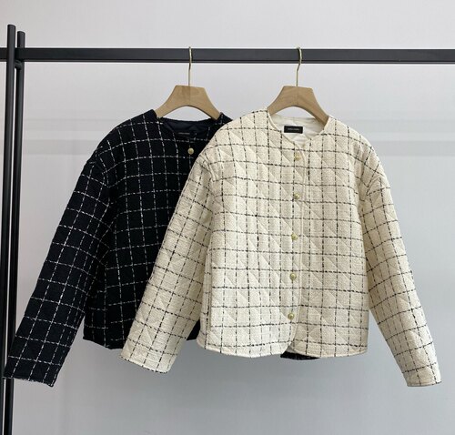 外贸女装精品 高端定制 格子棉衣ML