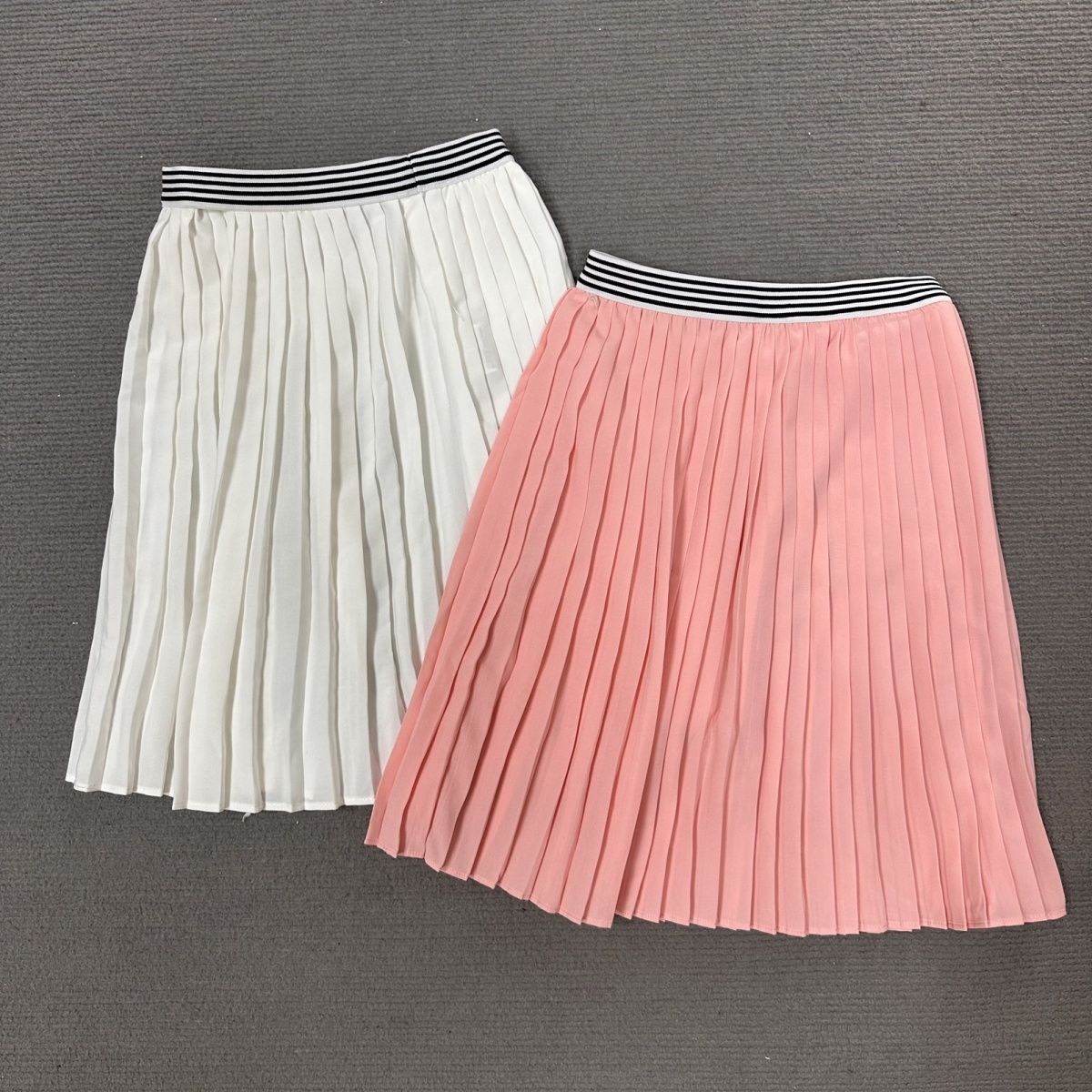雪纺百褶半身裙百搭夏季新高档女士纯色休闲裙子外贸短裙松紧腰