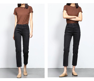 推荐欧货九分裤小个子黑色高腰显高长裤弹力直筒烟管牛仔裤女秋冬