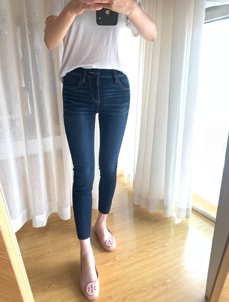外贸纯原鹰家深蓝高腰毛边89分裤高弹女春夏大码九分显瘦牛仔小脚
