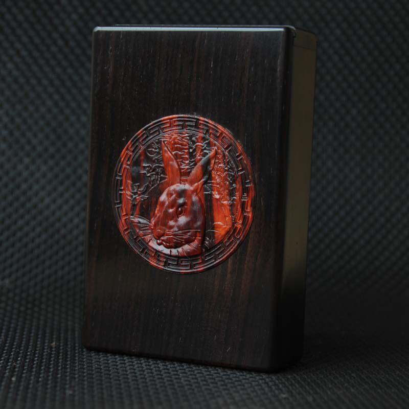 黑檀木整料掏空镶嵌印度小叶紫檀十二生肖浮雕定制创意红木烟盒