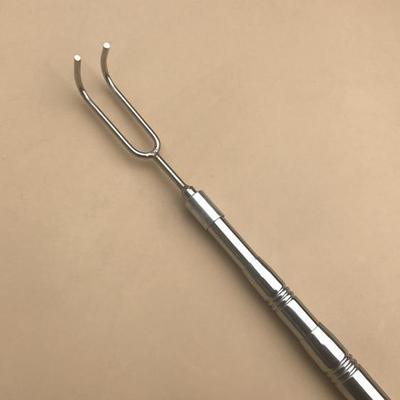 不锈钢伸缩杆平头两齿钩取物搭钩起笼子提虾笼提鱼笼抬鱼笼收网钩