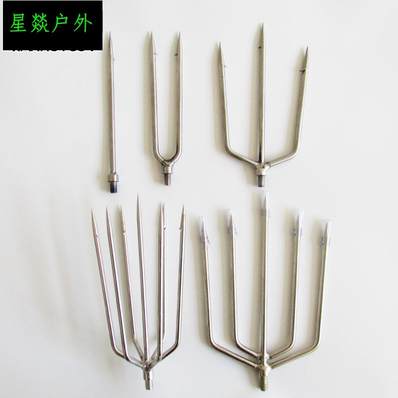 不锈钢鱼叉头平叉排叉圆叉灯笼叉七齿叉8毫米螺纹扎鱼九齿叉五齿