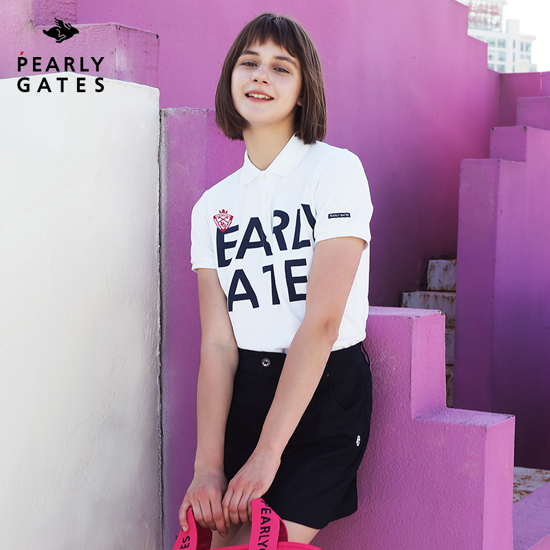 pearlygates高尔夫服装女士pg夏季新款短袖polo衫珠地网眼运动t恤