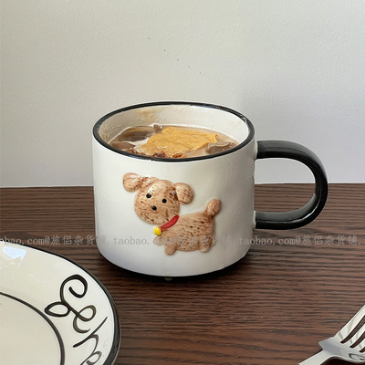 复古可爱手绘釉下彩修勾陶瓷餐具套装马克杯咖啡杯早餐甜品盘礼物