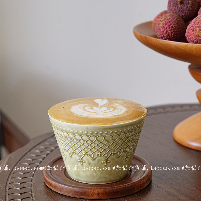复古窑变绿猪口杯拉花杯