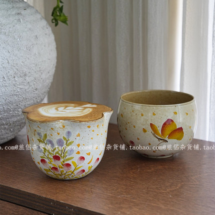 景德镇手作春日花园复古蛋杯花口杯拿铁拉花杯咖啡杯釉下彩杯子