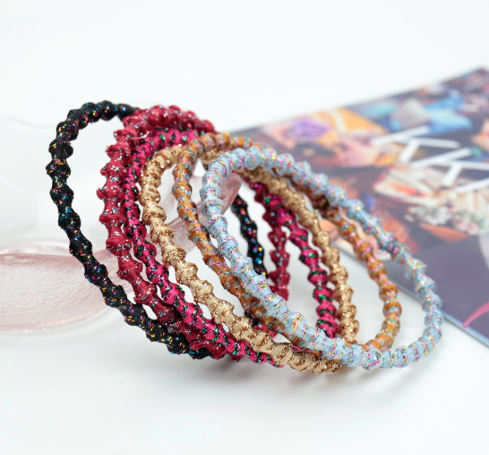 韩国KKNEKKI头饰 基础皮筋金银丝亮丝莲藕节泡泡闪亮头绳发圈发绳