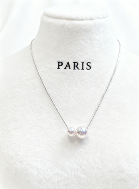 人造海水正圆极光樱花粉项链女简约冷淡风锁骨链气质双珠路路通