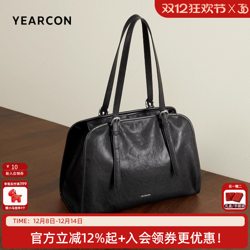 意尔康包包女新款托特包大容量通勤包高级感手提波士顿包保龄球包