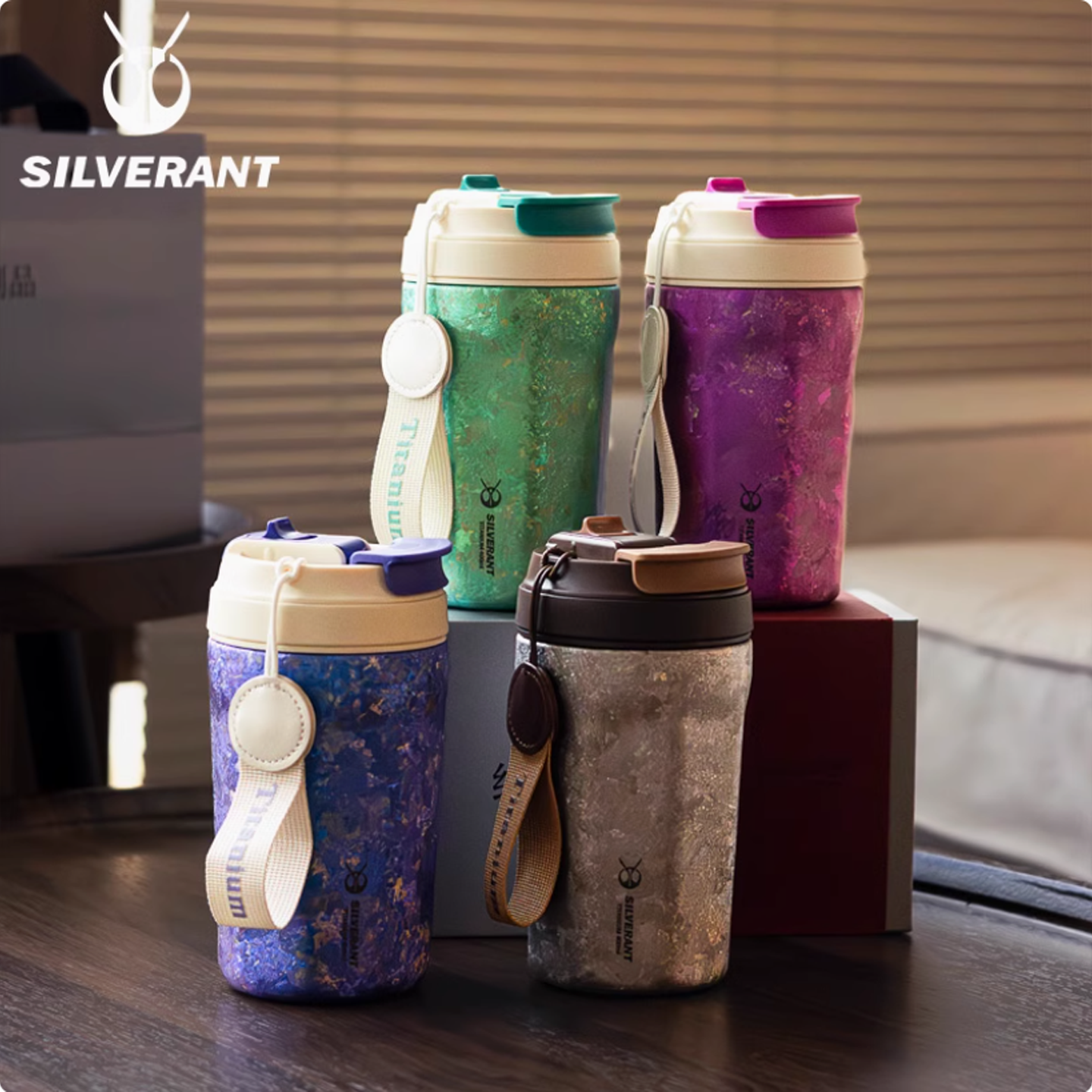 SILVERANT/银蚁纯钛水杯双层钛杯旅行便携随行杯高颜值带盖咖啡杯