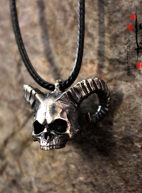原创手工银饰骷髅暗黑风项链吊坠