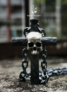 925银黑暗骷髅木桩项链项链吊坠