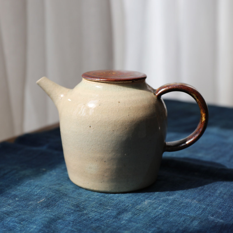 日本陶艺家 山本寿树手作 伊贺烧后手壶茶席泡茶壶带盖色釉陶瓷壶