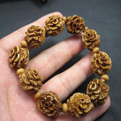 野生桃核雕刻平安文玩手串情侣