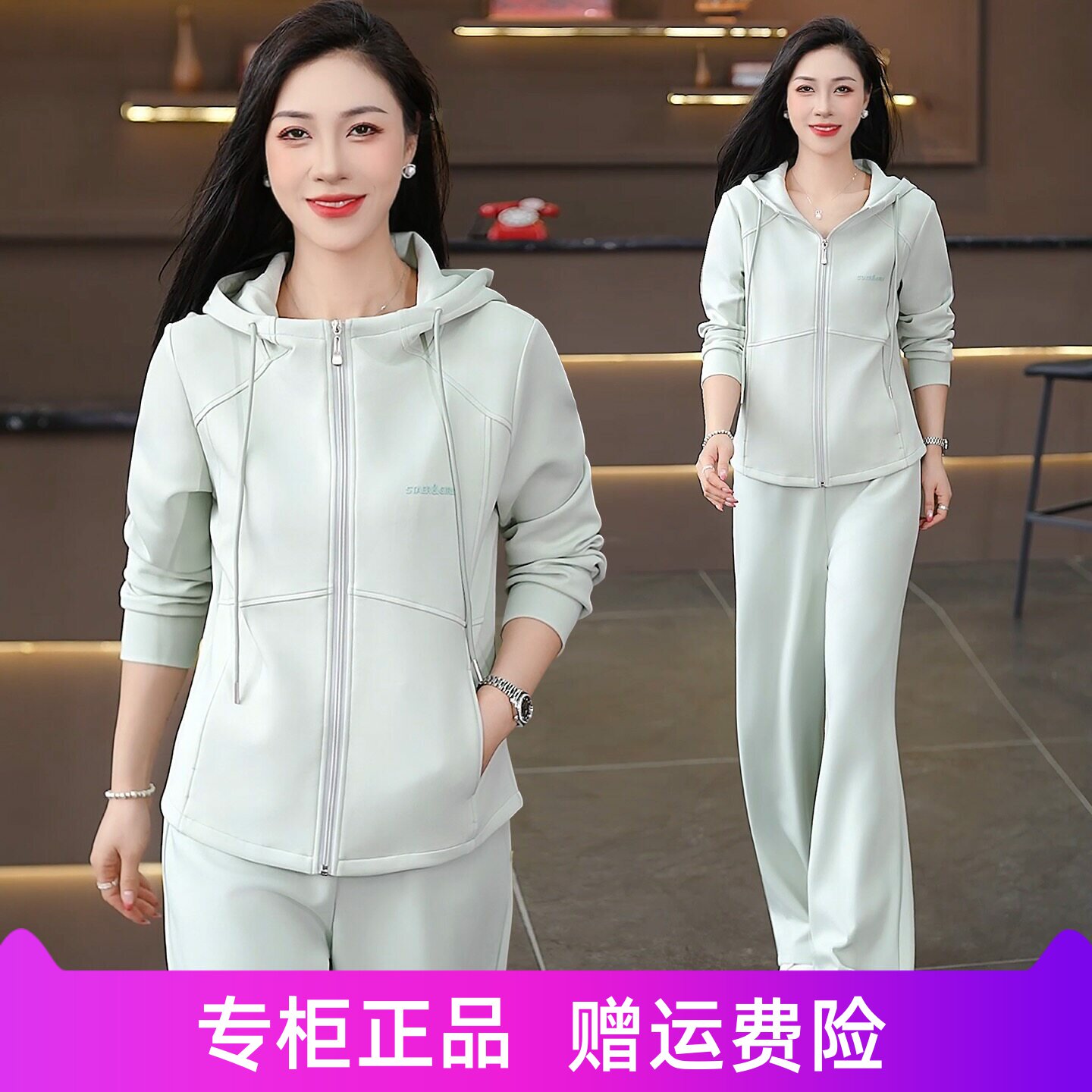 运动套装女春秋2026新款时尚洋气减龄连帽开衫卫衣休闲跑步两件套