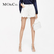 MOCO2019夏季新品剪边洗水白色牛仔短裤MAI2SOT014 摩安珂