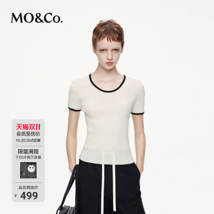 短袖 撞色镶边圆领正肩修身 上衣MBE3SWTT04 2025秋新品 MOCO针织衫