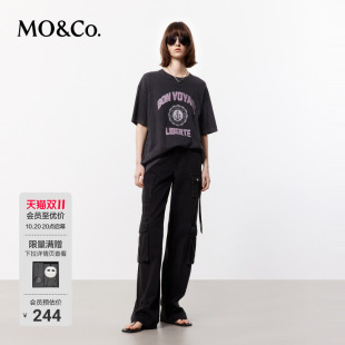 MOCOT恤夏航海斑驳印花套色脏染棉质镶边圆领短袖 摩安珂