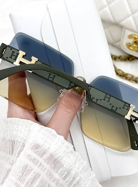 新款女潮爱玛大框h太阳镜感显瘦无框切边墨镜时尚小网红街拍眼镜