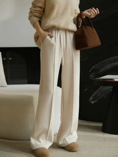 保暖显瘦柔软锁温百搭秋冬垂感神裤 Beau Muse加绒蚕丝羊毛阔腿裤