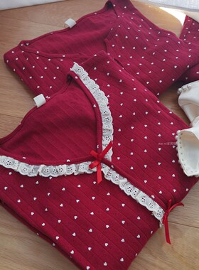 法式睡衣女春季纯棉针织棉长袖本命新年红色甜心结婚可外穿家居服