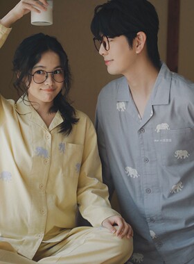 大象情侣睡衣女秋冬季纯棉磨毛绒布保暖全棉法兰绒外穿男士家居服