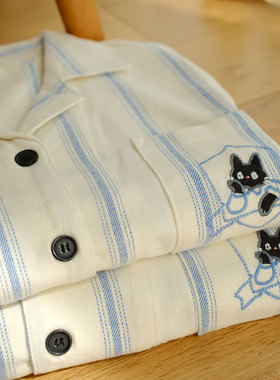 情侣睡衣女春秋冬季纯棉磨毛绒布条纹保暖全棉法兰绒男冬天家居服