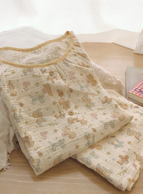 狗狗睡衣女夏季纯棉纱布短袖短裤圆领可爱大码春秋长袖家居服睡裙