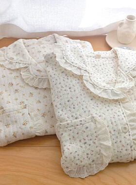 温柔碎花睡衣女秋冬纯棉空气层长袖居家服保暖全棉家居服两件套