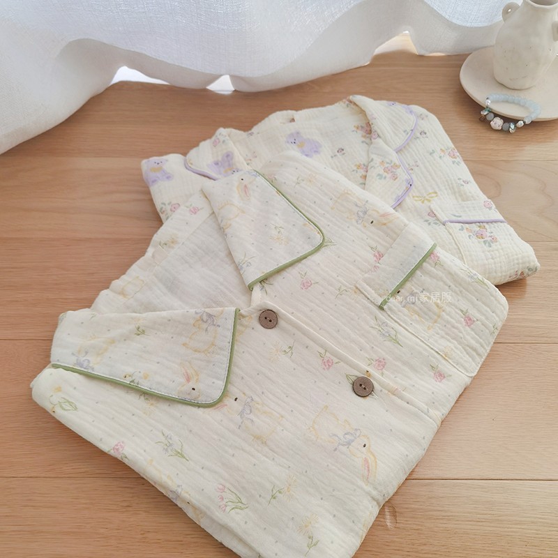 特惠睡衣女款春秋纯棉纱布长袖长裤可爱小熊短袖温柔兔夏季家居服