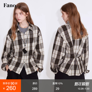 女上衣冬季 范洛Fano 小众设计感收腰可调节微磨毛大格纹休闲衬衫