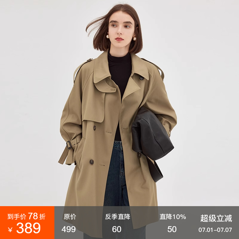 范洛英倫雙排扣插肩袖短款風衣