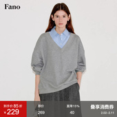 卫衣女2026新款 范洛Fano 高智时髦感撞色假两件V领拼接衬衫 上衣春