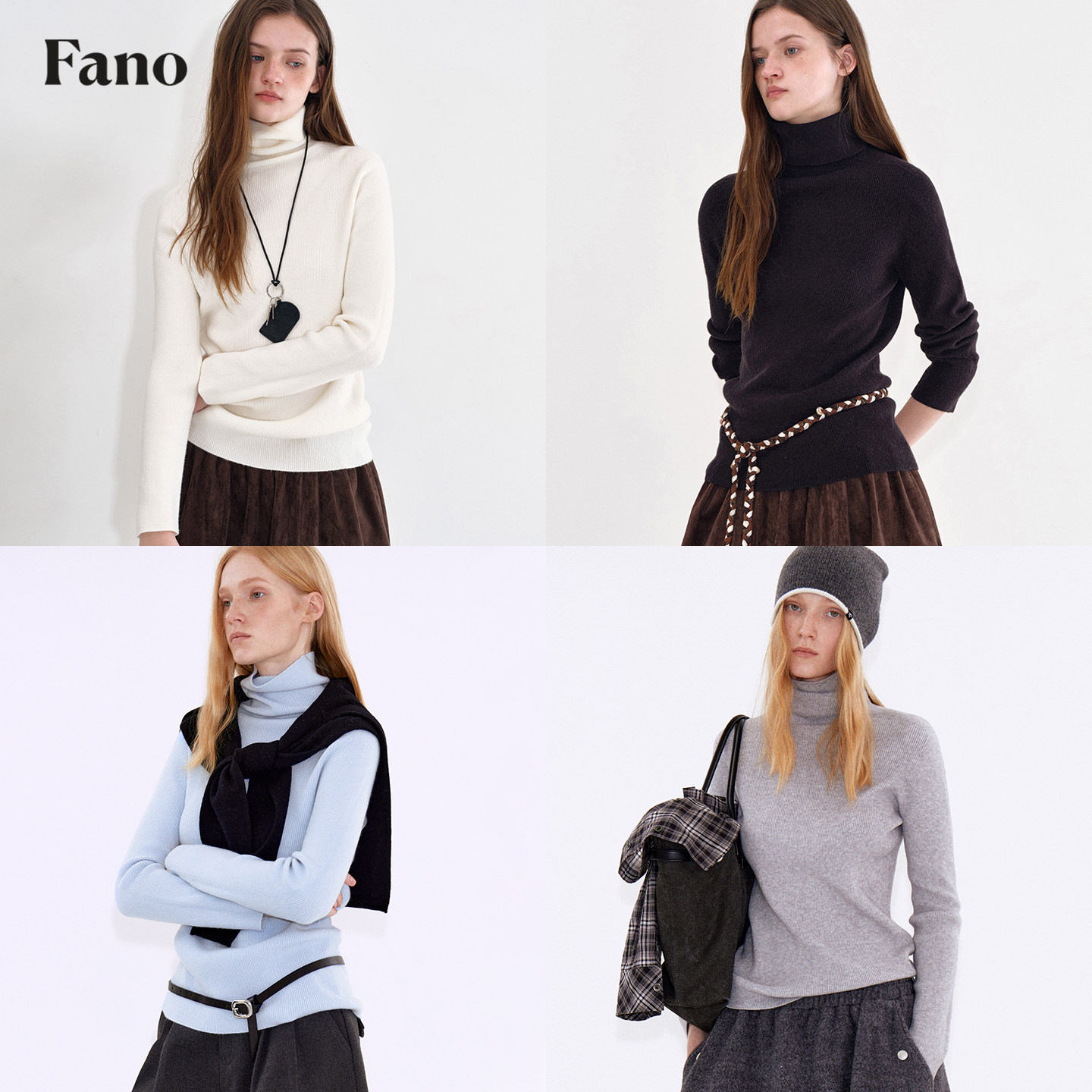 范洛Fano 百搭肌底美学高领蓄温坑条弹力针织打底衫女上衣2025冬,女装/女士精品,毛针织衫,淘宝优惠券,粉丝福利购,淘宝优惠卷
